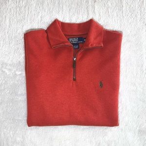 Polo Ralph Lauren Mens Half Zip French Rib Cotton Sweater Burnt Orange